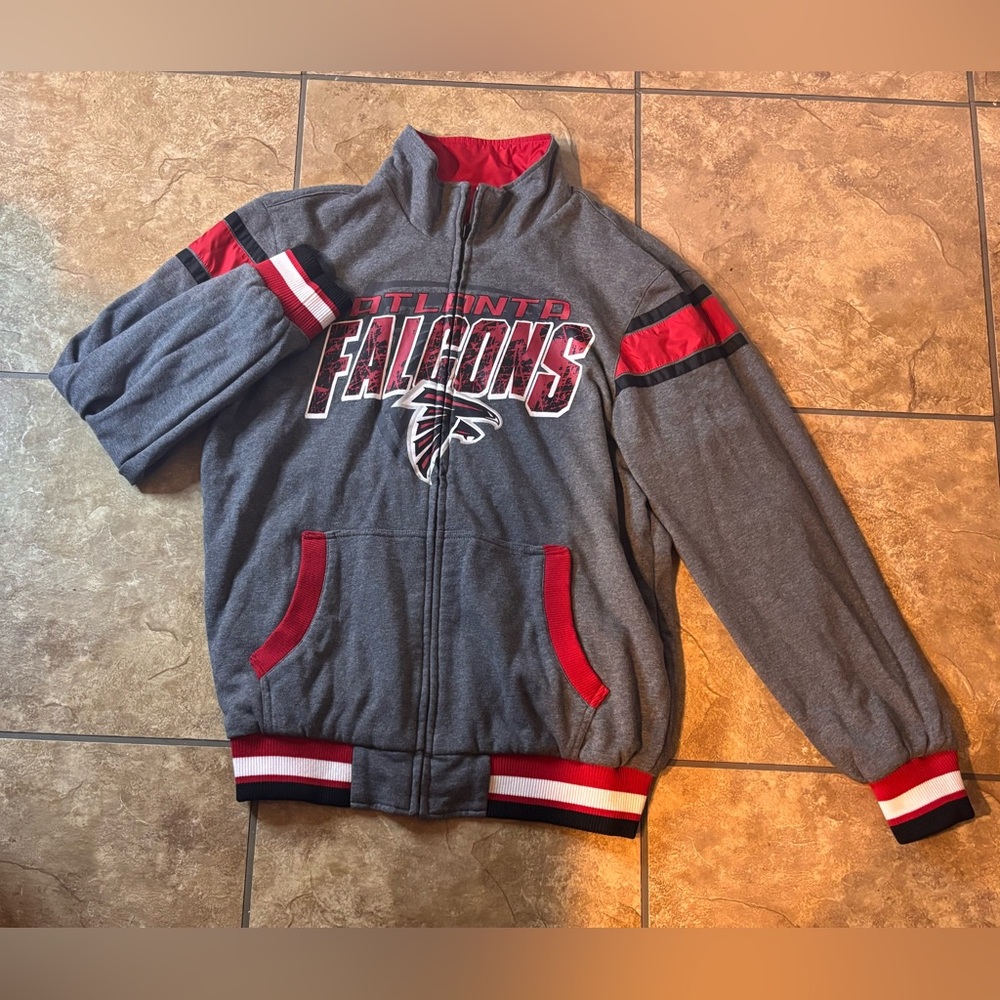 Atlanta Falcons Reversible Jacket NFL Red Satin Gray Fleece Size Large